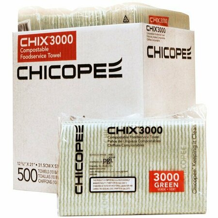 CHICOPEE 3000 Chix 12 3/8'' x 21'' Green Standard-Duty Compostable Foodservice Towel - 500/Case, 500PK 2483000